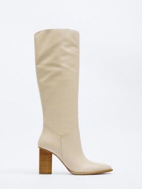 Zara Women's knee high off-white Block-Heel Boots size 8